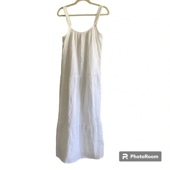 BB Dakota STEVE Madden White Cotton Gauze Tiered Maxi Dress Size M - Picture 1 of 15